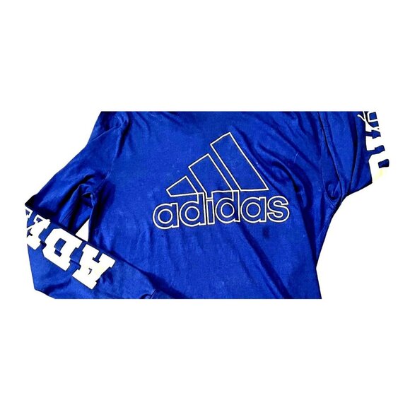 Adidas women's royal blue long sleeve hooded t-shirt size Large,  logo printed - Picture 5 of 9